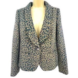 Ann Taylor LOFT Blazer Women's Size 2 Leopard Print Structured Lined Wool Blend